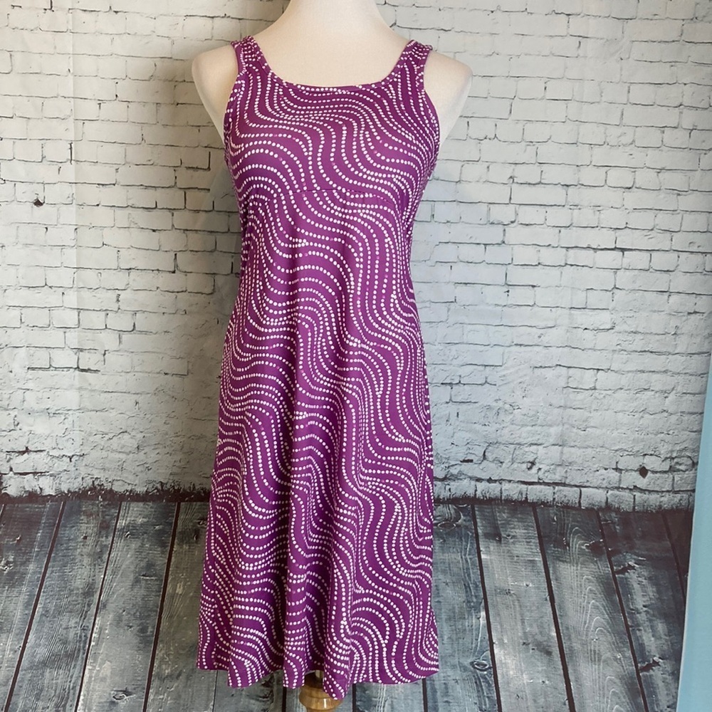 Columbia PFG Omni Freeze Dress Purple Dots S Athleisure Granola Girl Hiking Gorp